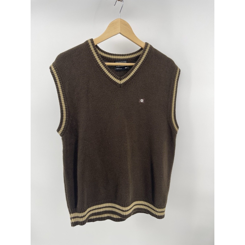 South Pole Sweater Vest Men Medium Brown V Neck Knit Y2K Streetwear